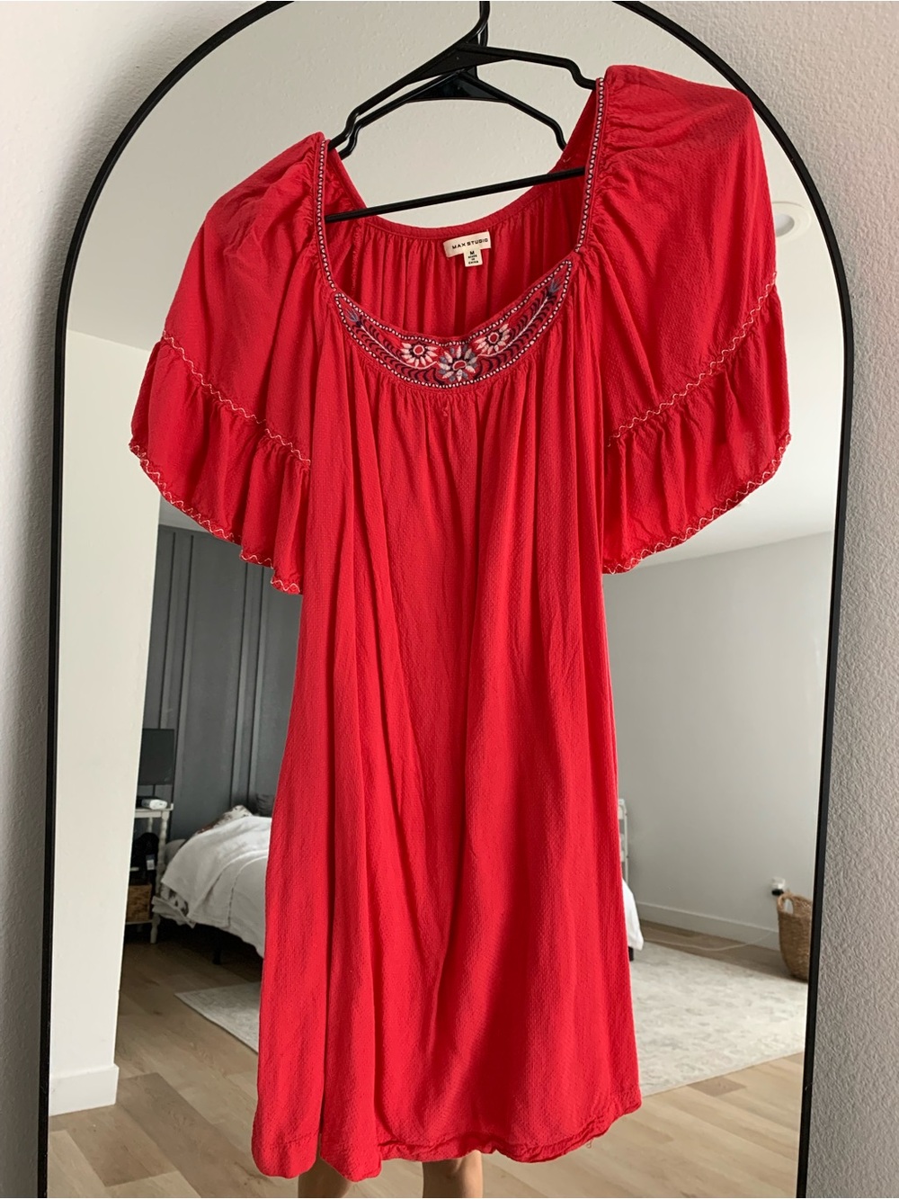 Max Studio Red Embroidered Scoop-Neck dress